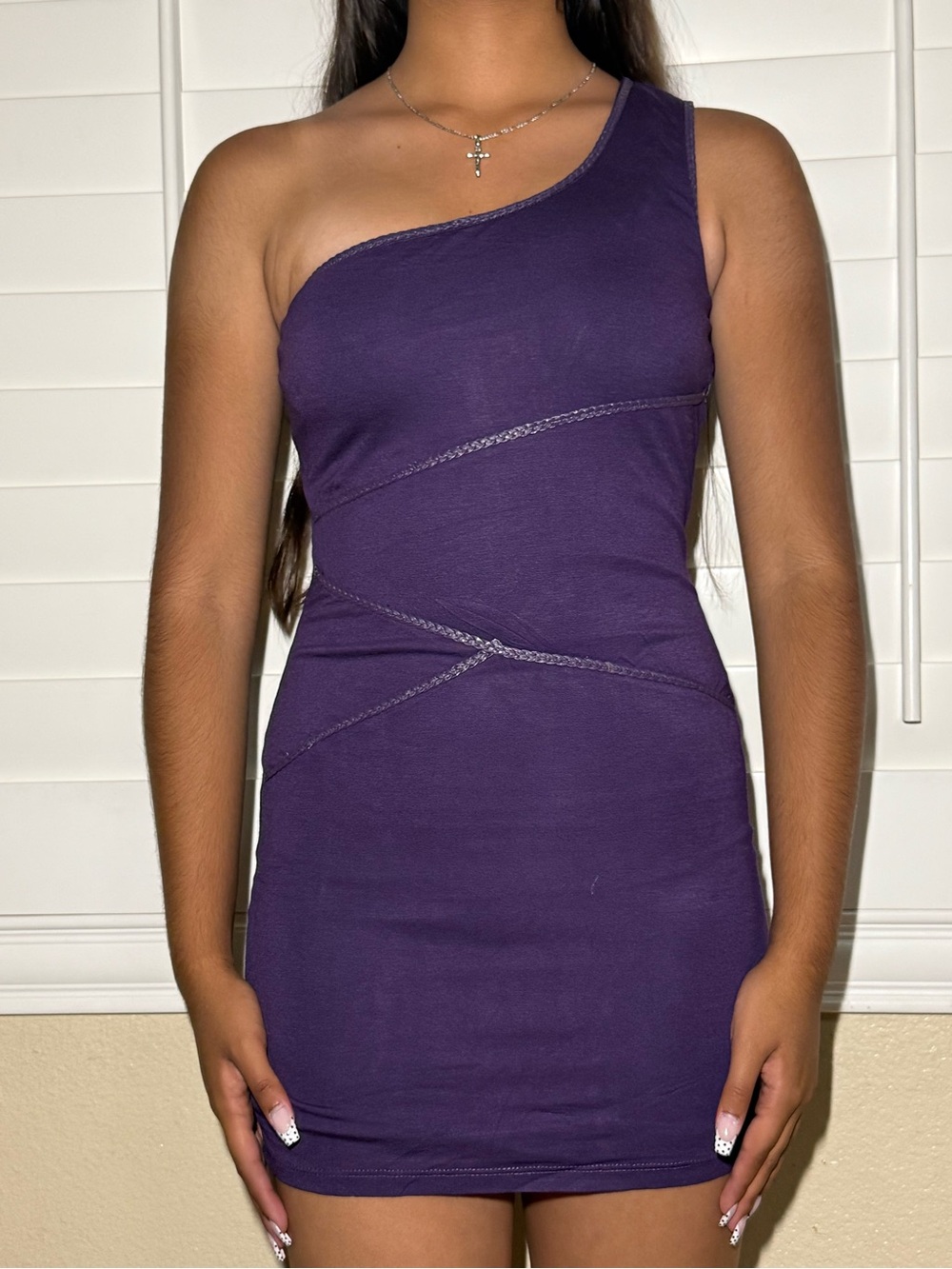 & Other Stories One-Shoulder Purple Bodycon Mini Dress